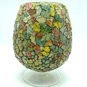 Vtg Multi Color Mosaic Pedestal Candle Holder Brandy Snifter Vintage Retro 70s‎